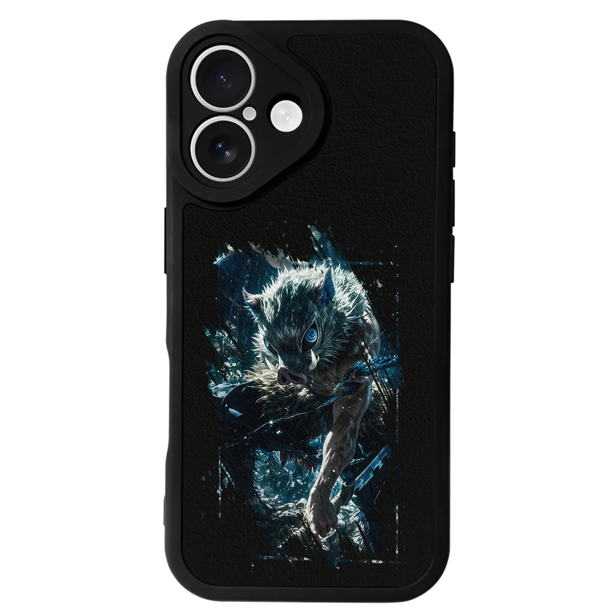 鬼滅の刃 グッズ,嘴平 伊之助 - IPhone 16シリーズ対応 ・ シリコンスマホケース ・ レザー調 ・ 高精度フィット ・ 耐衝撃 ・ ワイヤレス充電対応 ・ 精密カット